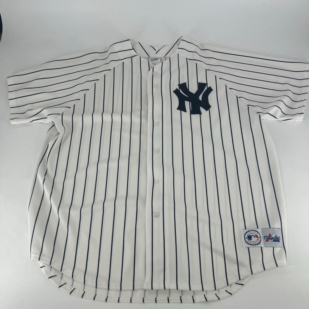 Majestic New York Yankees MLB Jersey Mens XXL Pinstripe White Navy Made in USA